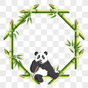吃竹子熊猫的竹子花卉边框图片
