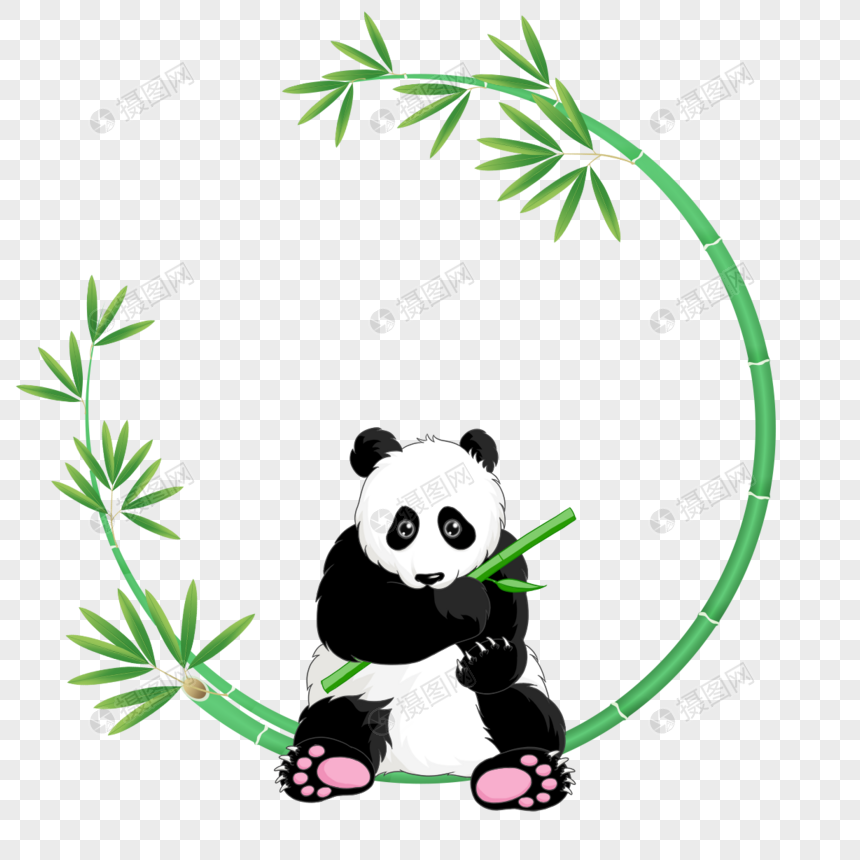 拿竹子招手的熊猫竹子花卉边框图片