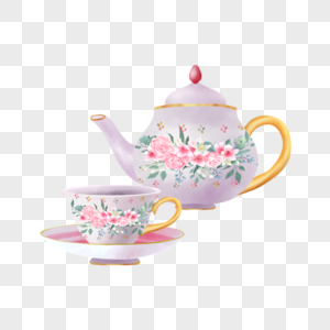 茶杯水彩茶具花艺下午茶图片