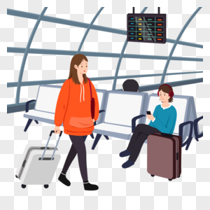 机场大厅乘客候机插画图片