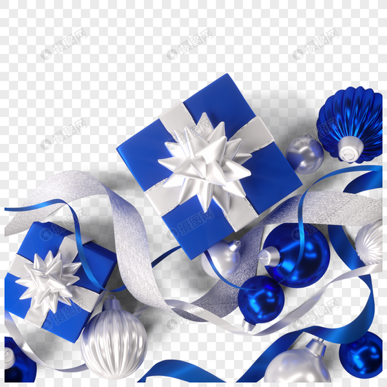 圣诞节蓝色丝带礼盒图片