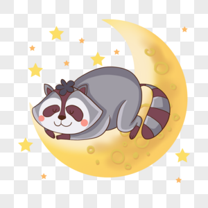 月亮上的小浣熊童话风格插画图片
