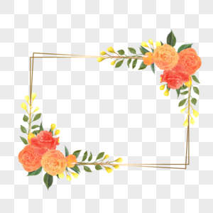 水彩婚礼黄色玫瑰花卉边框图片