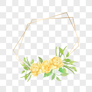 水彩婚礼黄色玫瑰花卉几何边框图片