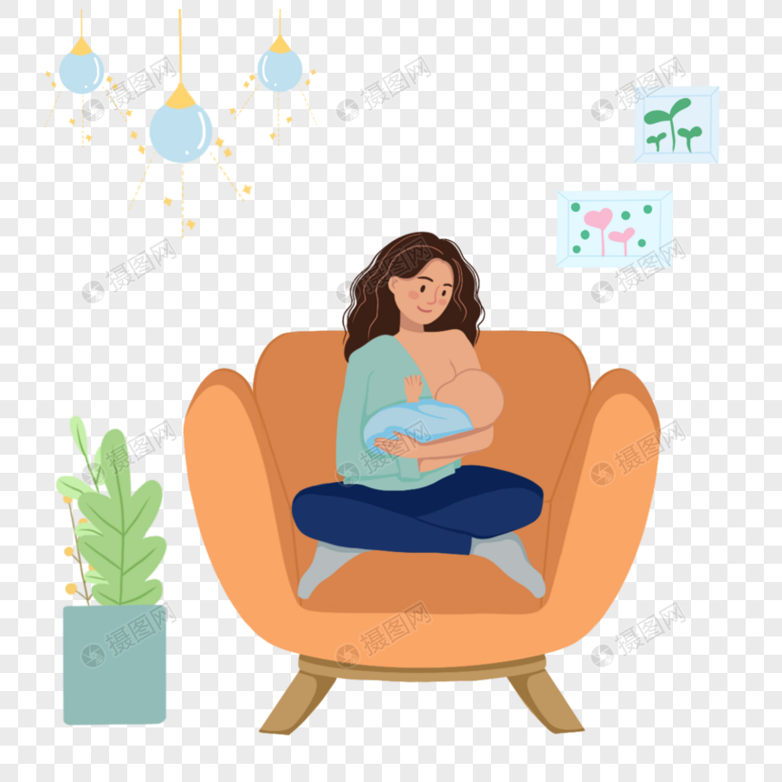 坐在椅子上给婴儿母乳喂养的概念图片