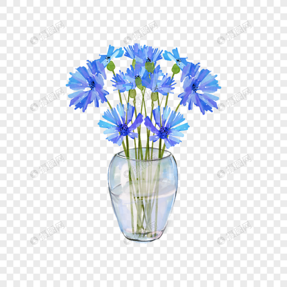 花瓶里的水彩花卉车矢菊图片