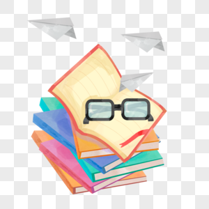 教育水彩边框书本和眼镜高清图片