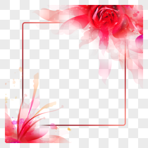 红色晕染水彩玫瑰花卉光效抽象边框图片