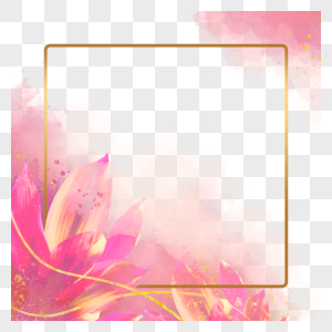 红粉色叶片植物花卉水彩边框图片