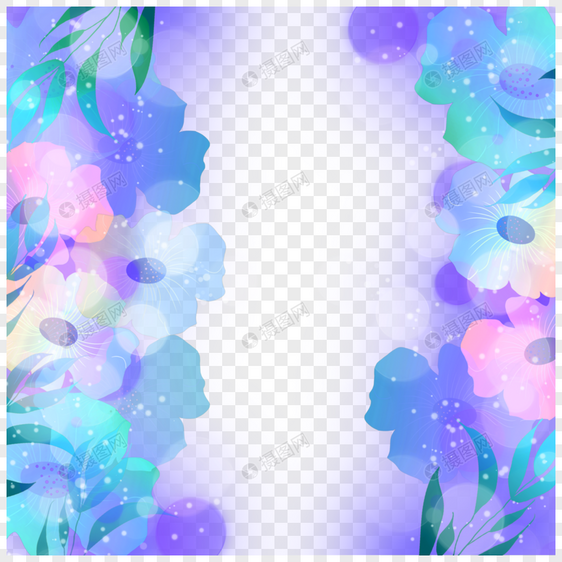 蓝粉色抽象闪光花卉抽象光效边框图片