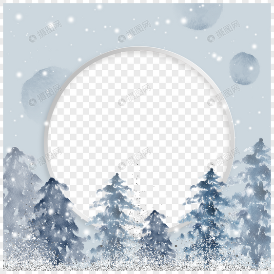 圆形镂空图案树木纹理圣诞冬季植物边框图片