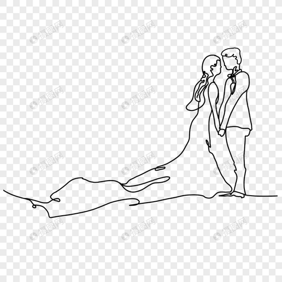 创意简约婚礼新郎新娘亲吻甜蜜线条画图片
