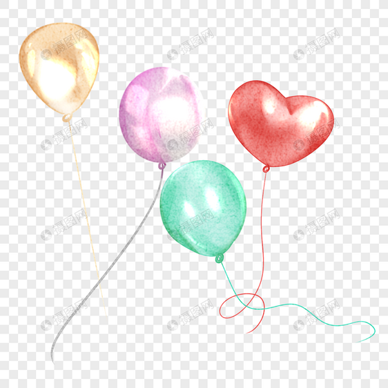 水彩庆祝气球图画爱心红色图片