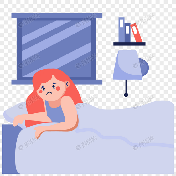 忧愁星期一插画床上的红发女孩图片
