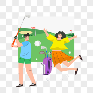 打球的情侣高尔夫运动插画图片