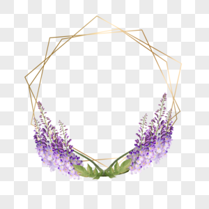 水彩紫藤花卉几何线条边框图片