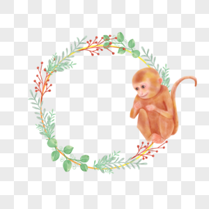 可爱小猴子卡通水彩动物边框图片
