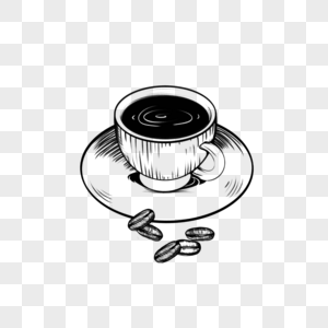卡通黑白线条咖啡杯咖啡豆图片