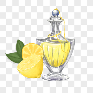 柠檬水彩精油香水瓶图片