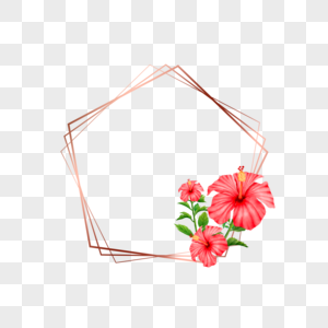 水彩红色木槿花卉婚礼边框图片