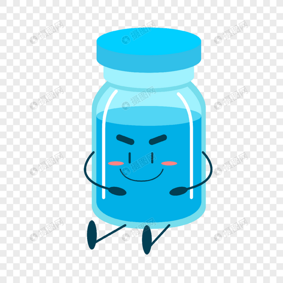 卡通形象可爱表情蓝色疫苗药瓶图片