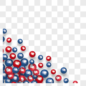 红蓝卡通图标点赞社媒边框高清图片