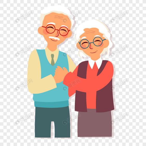 手牵手戴眼镜的祖父母卡通画像图片