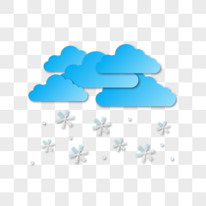 剪纸风格蓝色云朵雨雪天气图片