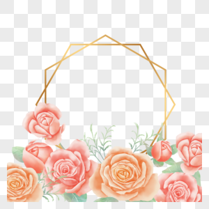 粉色水彩花朵多边形边框图片