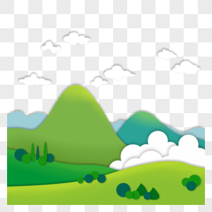 绿色森林山云剪纸画图片