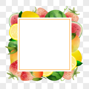 正方形水果水彩边框图片
