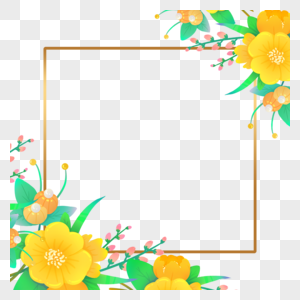 黄色花朵方形金色花卉边框图片