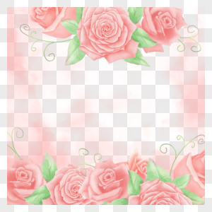 粉色玫瑰花水彩花卉边框图片