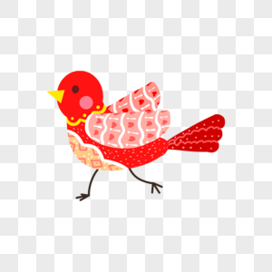 红色抽象可爱鸟类动物民族风格图片