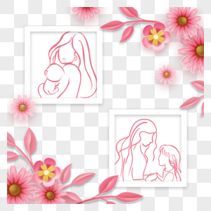 母亲节粉色花卉相框剪影图片