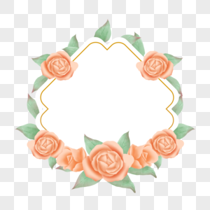 水彩橙色玫瑰花卉边框图片