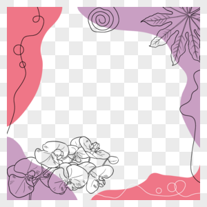 粉紫色线描花卉故事边框图片