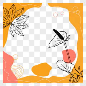 粉黄线描花卉故事边框图片