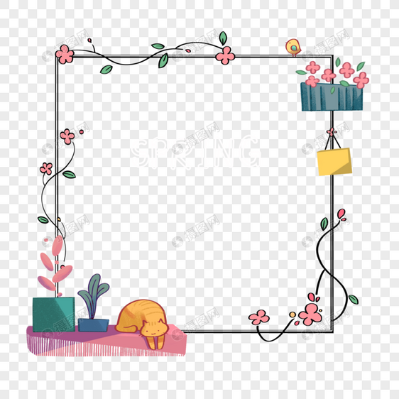 春天猫咪花卉边框图片