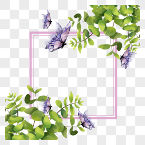 紫色水彩纹理植物蝴蝶边框图片
