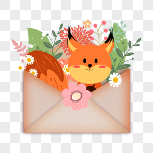 可爱动物花卉信封植物图片