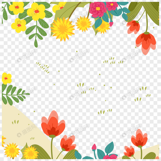 手绘小草春季花卉边框图片
