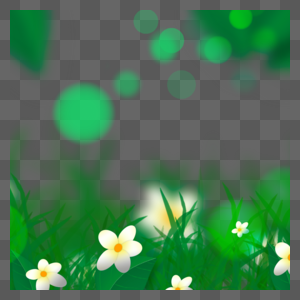 碧绿青草花朵春天光效花卉边框图片