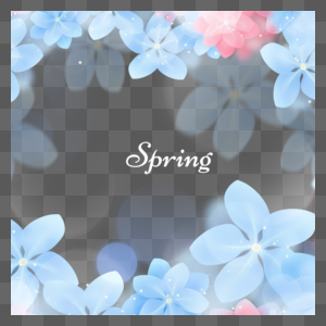 春天淡蓝色透明光效花卉边框图片
