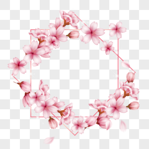 玫瑰金光效樱花边框盛开方形图片