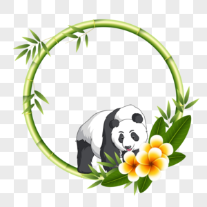 圆形赏花熊猫竹子花卉边框图片