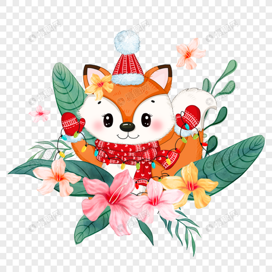 花卉卡通动物狐狸彩灯图片