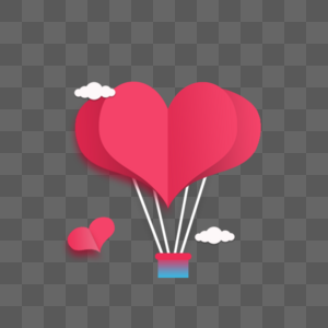 红色爱心情人节热气球剪纸图片