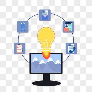 商务团队彩色圆形电脑灯泡思维导图图片