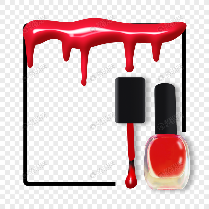 指甲油美甲方形框红色液体图片